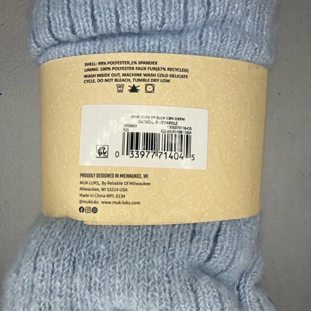 Muk Luke 2 Pack Women’s Slouch Cabin Socks Oatmeal Blue One Size Fits Most